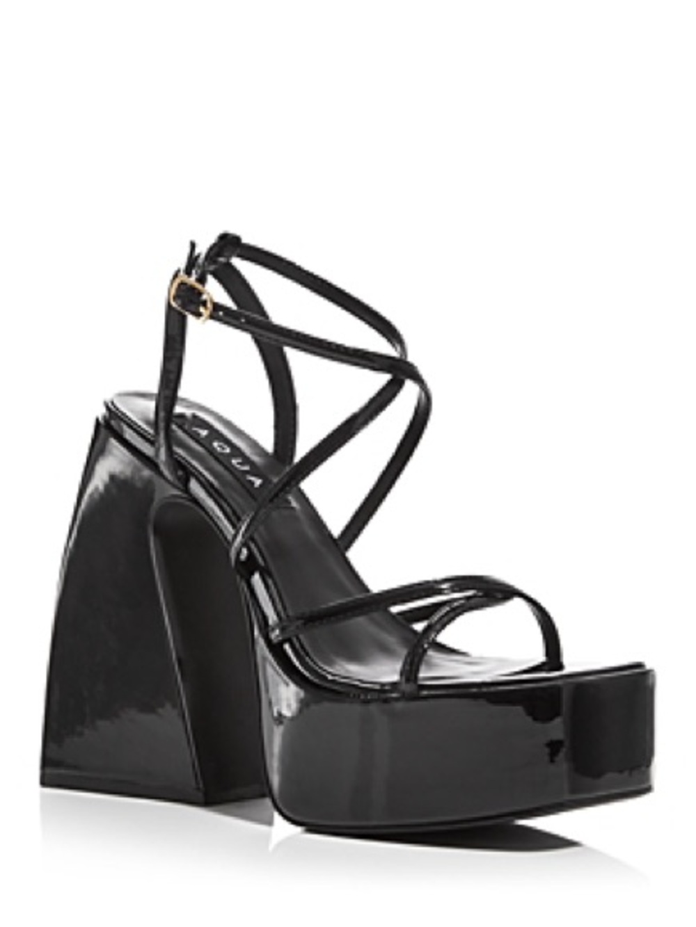 AQUA Chance Black Patent High Platform Strappy Ankle Strap Sandals NIB Size 8.5